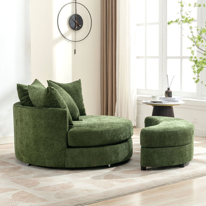 360° Swivel Accent Barrel Chair With Storage Ottoman & 4 Pillows, Modern Chenille Leisure Chair Round Accent For Living Room