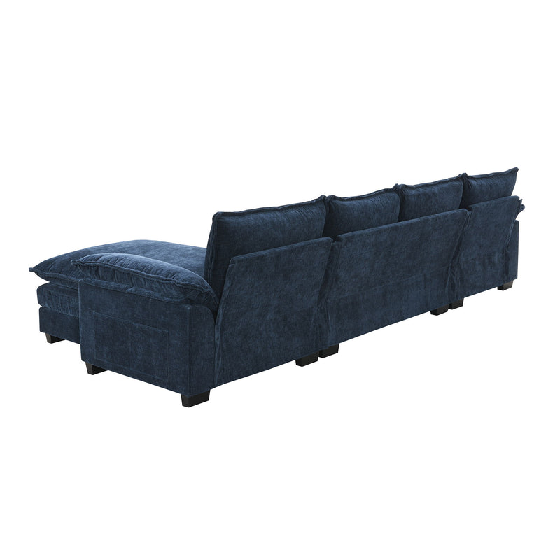 Modern L Shaped Chenille Cloud Sofa With Double Seat Cushions, 5 Seat Upholstered Indoor Furniture, Sleeper Sofa Couch With Chaise Lounge For Living Room, Apartment