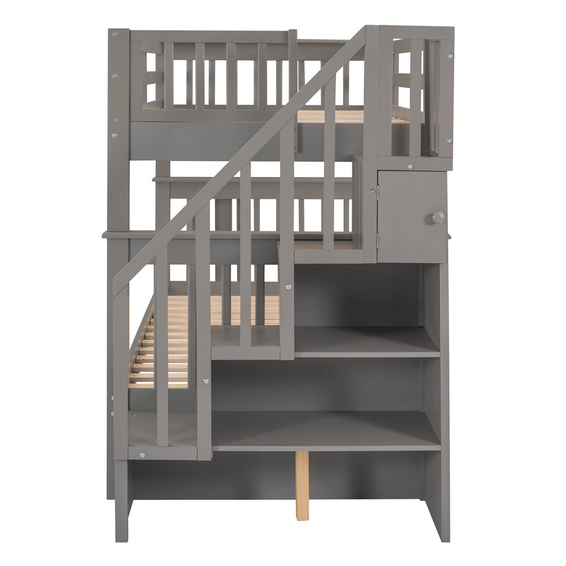 Stairway Twin-Over-Twin Bunk Bed with Twin size Trundle for Bedroom, Dorm, Adults, Gray( old sku: LP000209AAE )