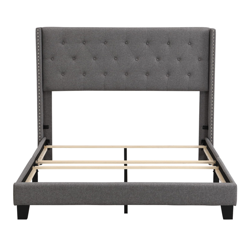 Queen Size Upholstered Platform Bed With Classic Headboard, No Box Spring Needed - Gray