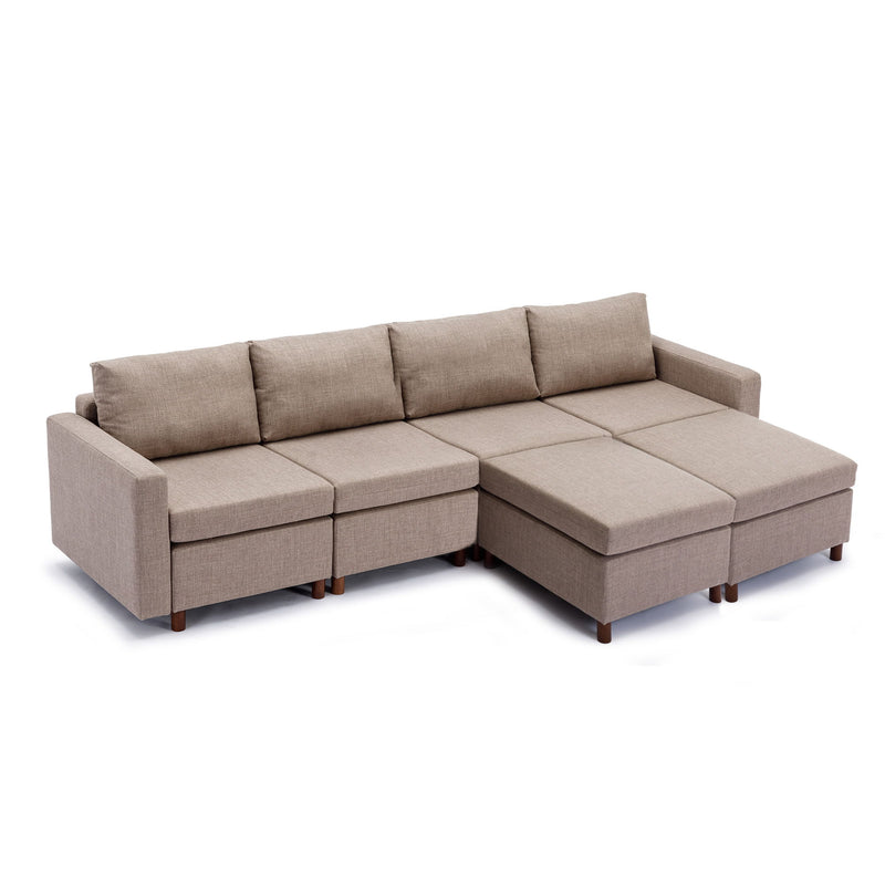 4 Seat Module Sectional Sofa Couch With 2 Ottoman For Living Room, Seat Cushion And Back Cushion Non-Removable And Non-Washable