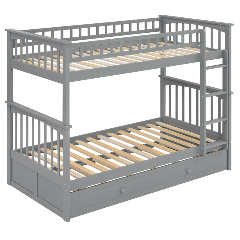 Twin over Twin Bunk Bed with Twin Size Trundle, Convertible Beds, Gray