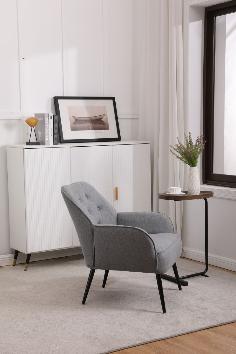 Modern Mid-Century Chair Linen Sherpa Armchair