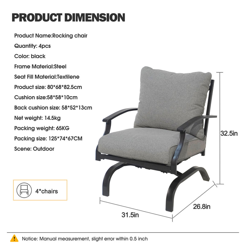 Fire Pit Table With Rocking Chair, 4 Person Outdoor Seating Group With Cushions - Gray