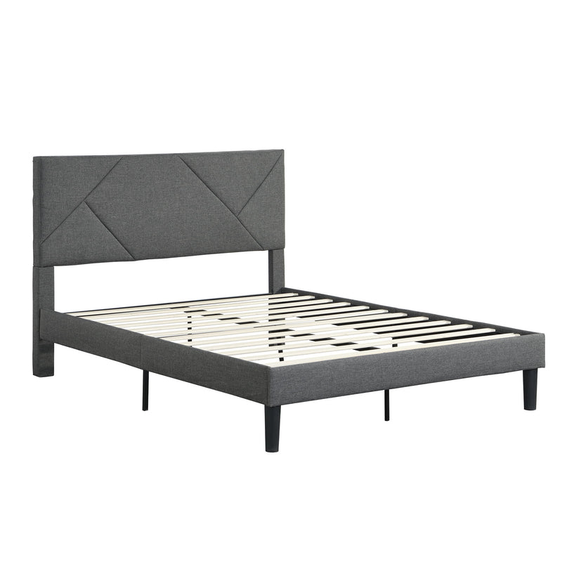 Queen Size Upholstered Platform Bed Frame With Headboard, Strong Wood Slat Support, Mattress Foundation, No Box Spring Needed - Dark Gray