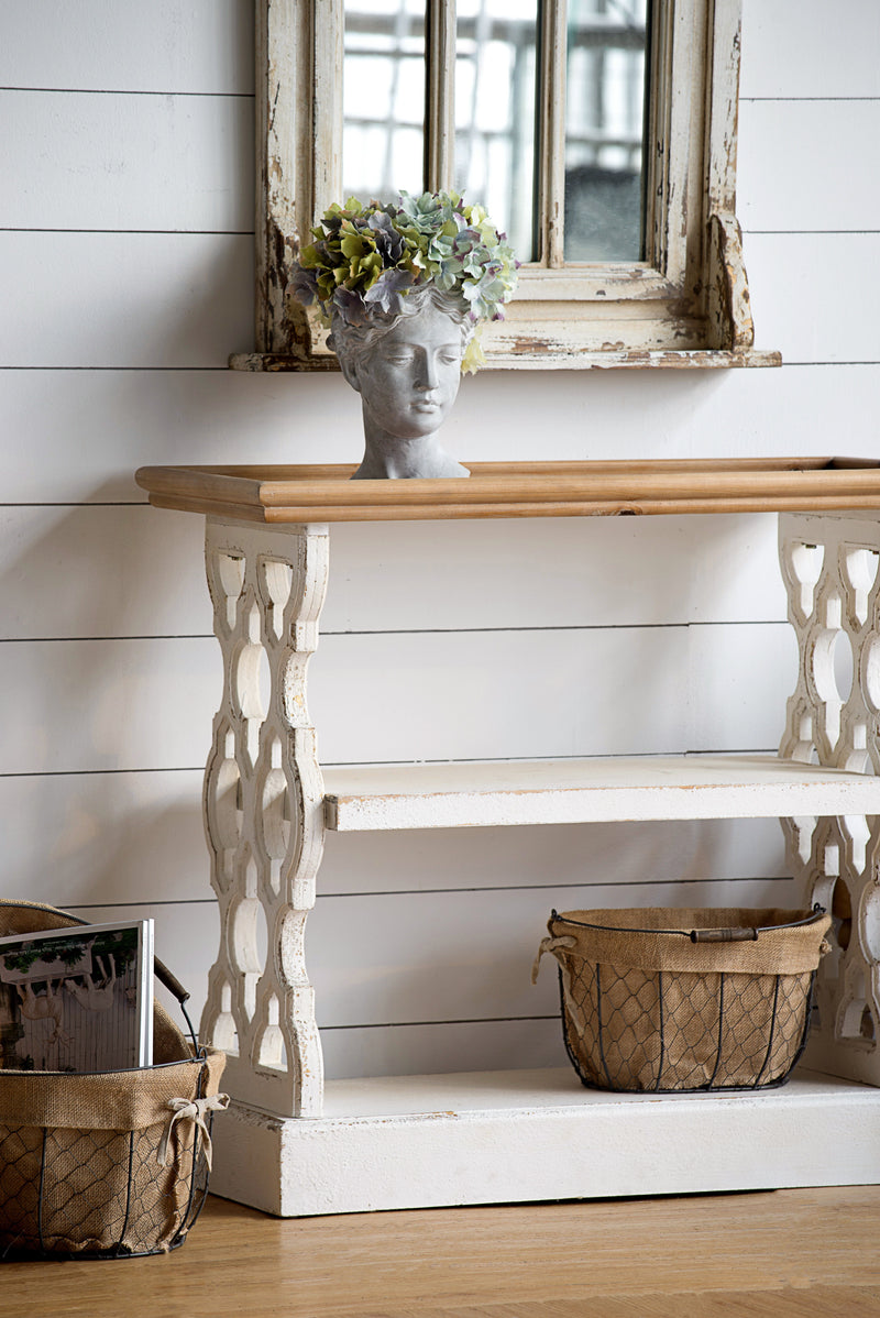 Distressed Shelf Tray, French Country Console Table - White / Natural