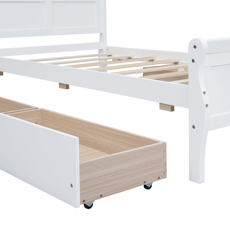 Twin Size Wood Platform Bed with 4 Drawers and Streamlined Headboard & Footboard, White