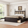 Rattan Platform Bed With With 2 Big Drawers With Trundle