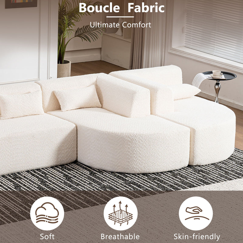 Upholstered Sofa Free Combined Sofa Couch With Two Chaise Lounge And Five Back Pillows For Living Room - Beige