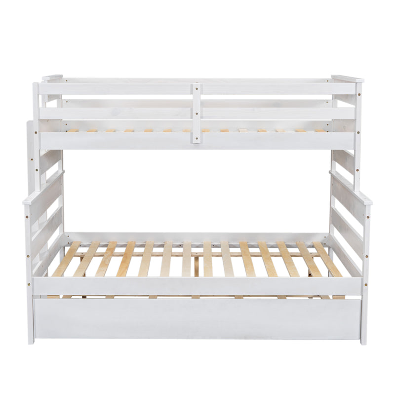 Wood Twin over Full Bunk Bed with Twin Size Trundle, White