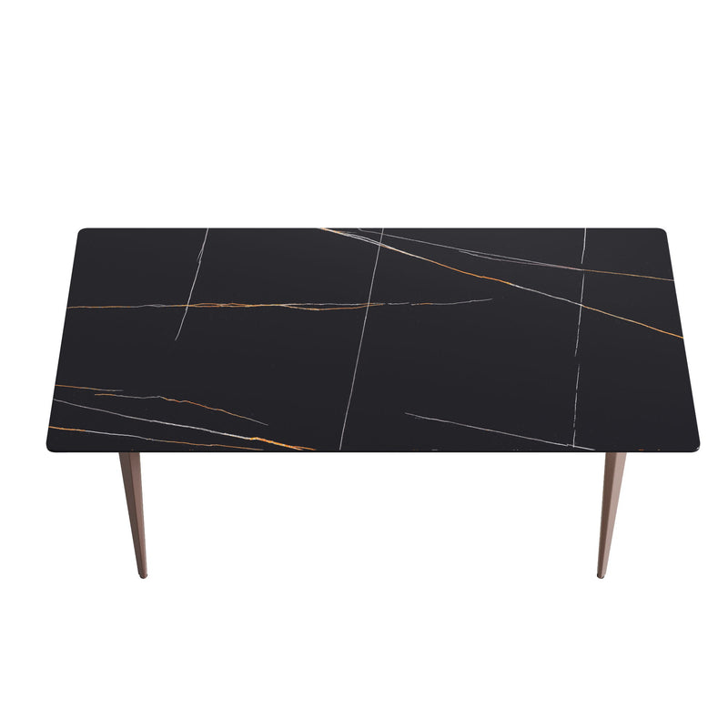 70.87" Modern Artificial Stone Black Straight Edge Metal Leg Dining Table, Can Accommodate 6-8 People - Black