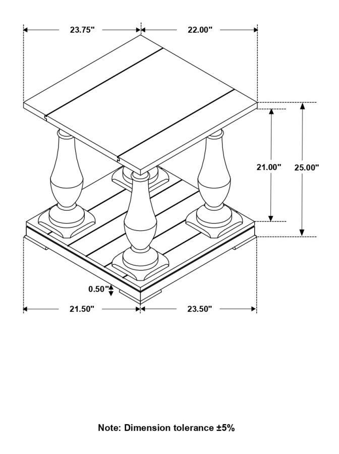 Walden - Rectangular End Table With Turned Legs And Floor Shelf - Coffee