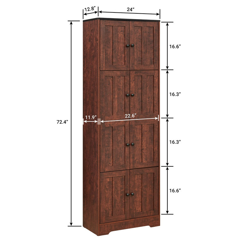 Tall Storage Cabinet with 8 Doors and 4 Shelves, Wall Storage Cabinet for Living Room, Kitchen, Office, Bedroom, Bathroom, Walnut