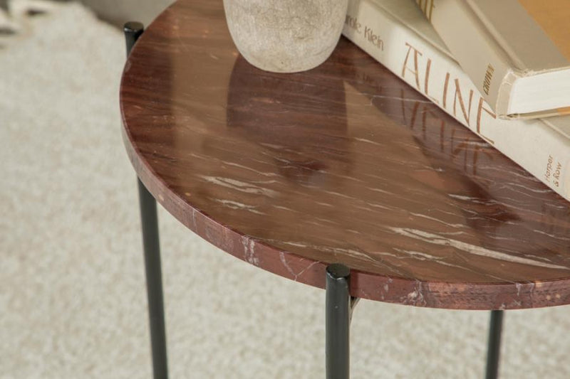 Latifa - Round Accent Table With Marble Top - Red And Black