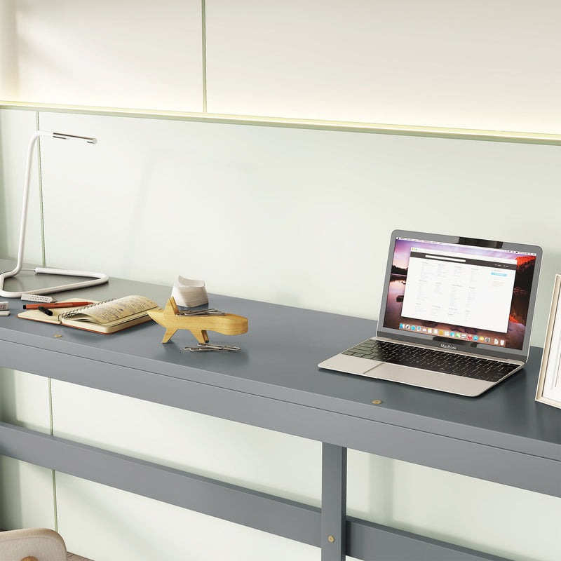 Full Loft Bed With Built-In Desk, Ladder Platform, Ladders, Guardrails - Gray