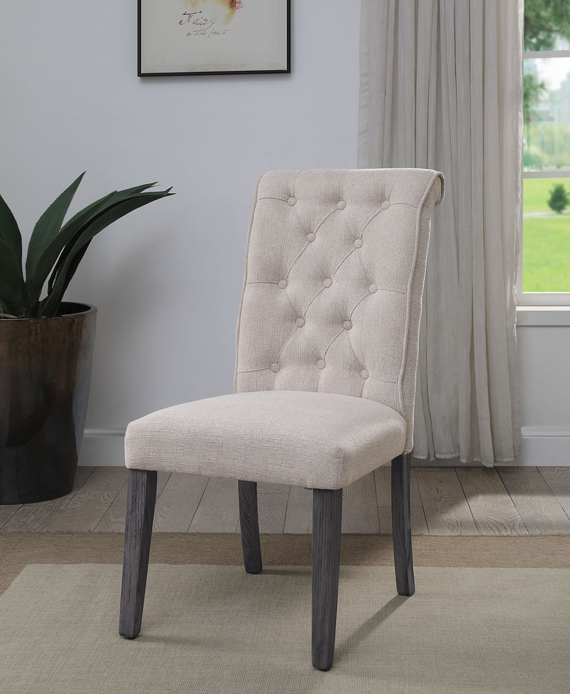 Yabeina - Side Chair (Set of 2) - Beige Linen & Gray Finish