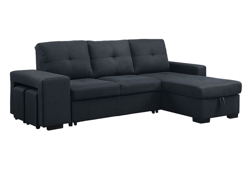 Lucas - Linen Sleeper Sectional Sofa With Reversible Storage Chaise - Dark Gray
