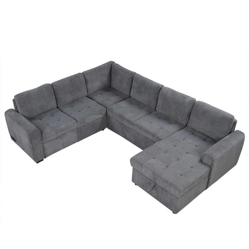 U-Shaped Sofa Sectional Sofa Pull-Out Sofa Bed With A Storage Chaise Lounge, Charging Devices For Living Room - Gray