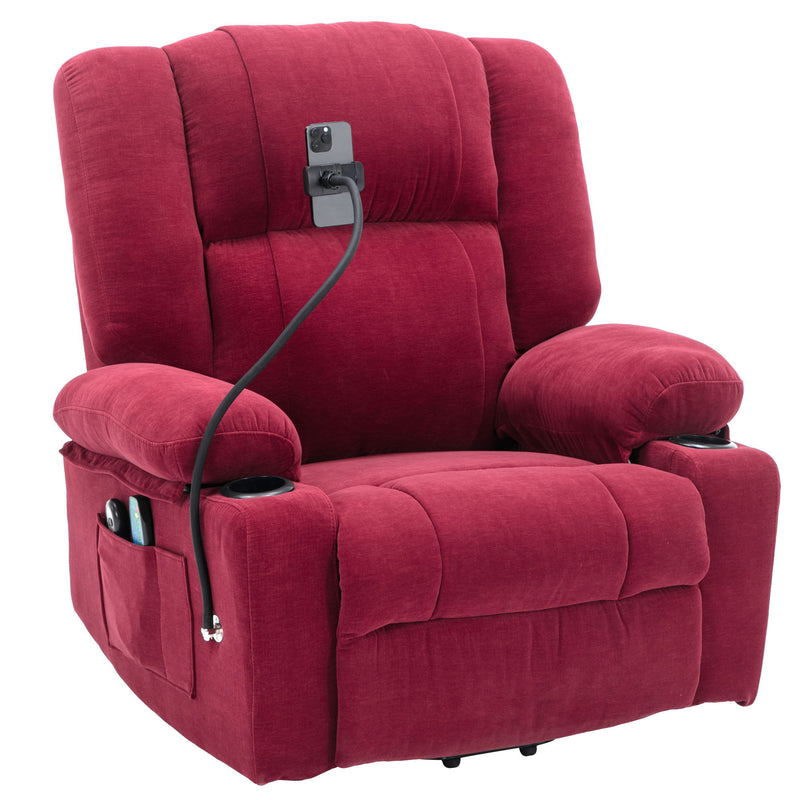 Power Lift Recliner Chair Electric Recliner For Elderly Recliner Chair With Massage And Heating Functions, Remote, Phone Holder Side Pockets And Cup Holders For Living Room