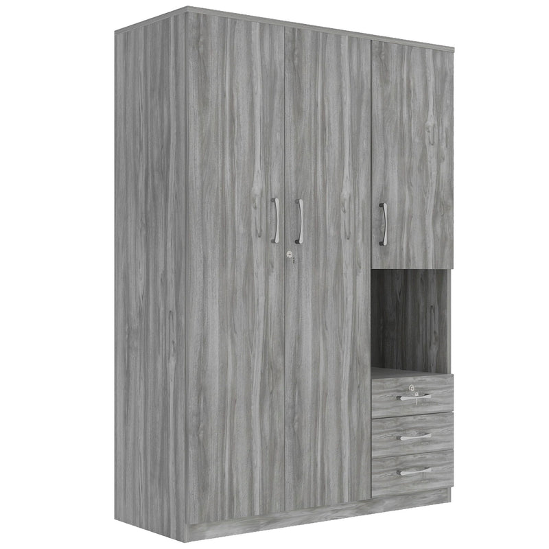 2 Doors Wooden Wardrobe Storage For Bedroom, With Shelves And 3 Drawers