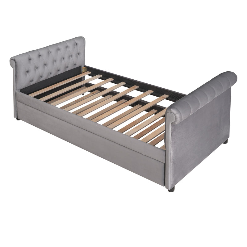 Twin Size Upholstered daybed with Trundle, Wood Slat Support, Gray(OLD SKU :LP000116AAE)