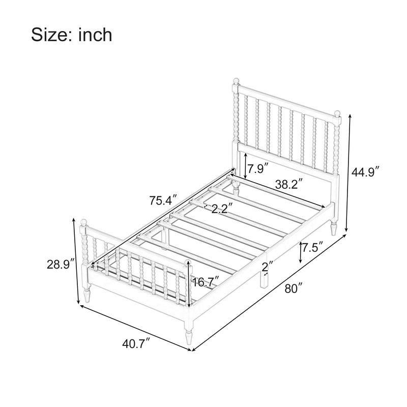 Twin Size Wood Platform Bed with Gourd Shaped Headboard and Footboard, Pink