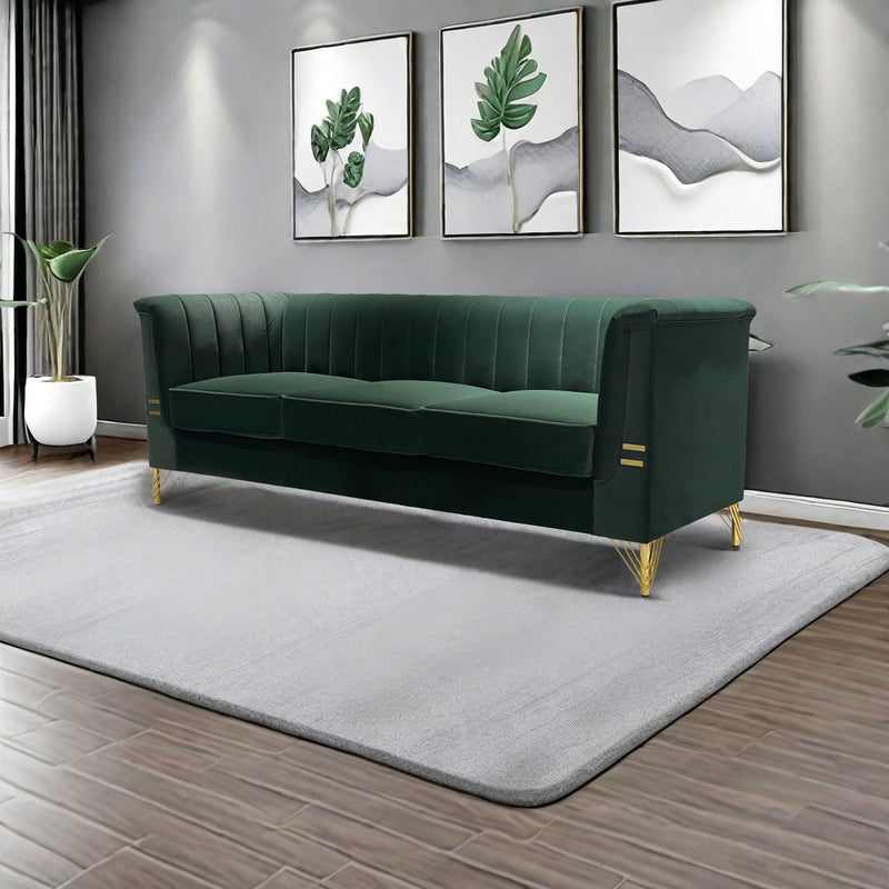 Fx-P82-Gr (Sofa) Velvet Sofa, Mid-Century Sofa Furniture Chesterfield Couch For Living Room - Green