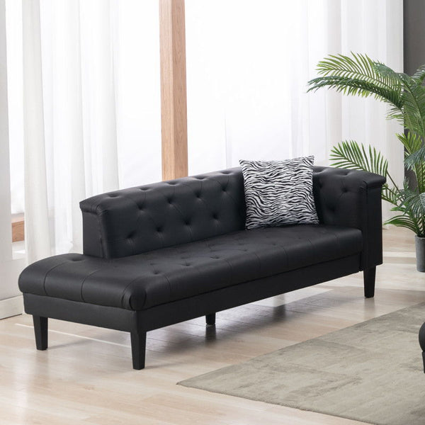 Sarah - Vegan Leather Tufted Chaise With 1 Accent Pillow