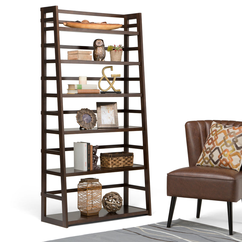 Acadian - Wide Ladder Shelf Bookcase - Brunette Brown