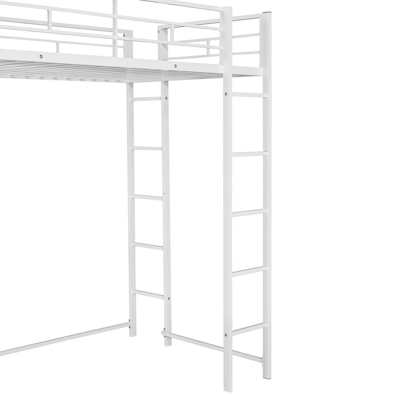 Twin Metal Loft Bed with 2 Shelves and one Desk ,WHITE(Old SKU: MF281206AAK)