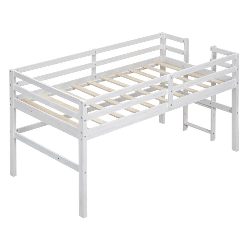 Wood Twin Size Loft Bed with Side Ladder, Antique White