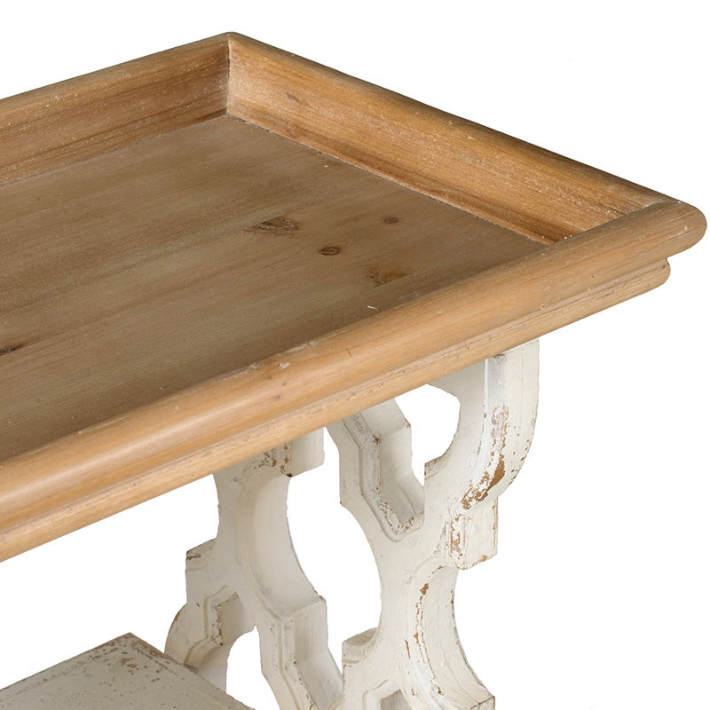 Distressed Shelf Tray, French Country Console Table - White / Natural