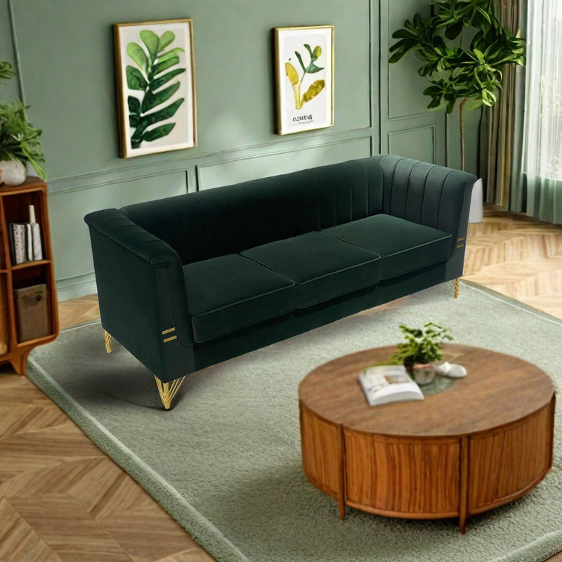 Fx-P82-Gr (Sofa) Velvet Sofa, Mid-Century Sofa Furniture Chesterfield Couch For Living Room - Green