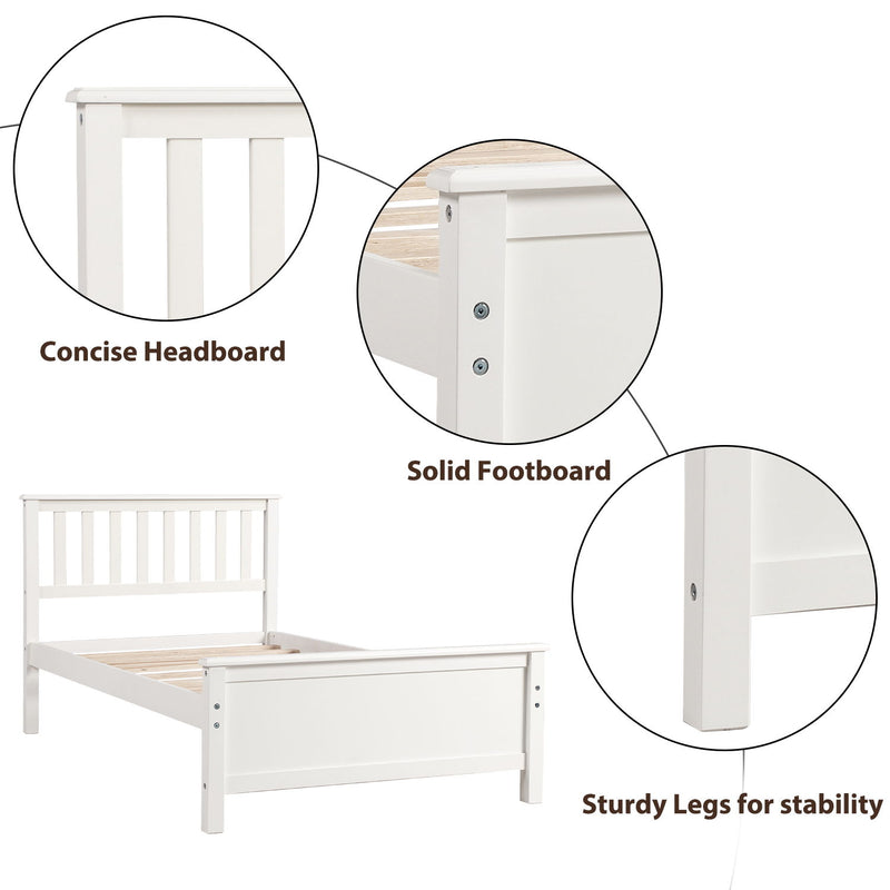 Twin Size Platform Bed With Headboard, Footboard And Wood Slat Support - White