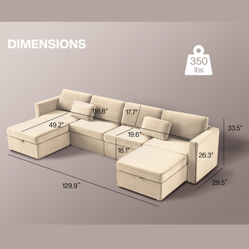 Modern Velvet Modular Sectional Sofa, Convertible Sofa Set With Pillows, Oversized Sectional Couches With Storage Ottomans For Living Room, Loft, Apartment, Office