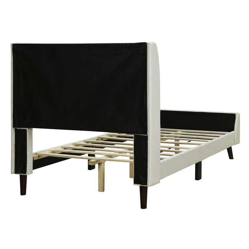 Twin Size Upholstered Platform Bed, Velvet, Beige