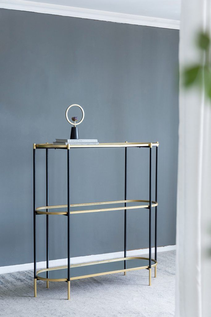 3 Tier Metal Console Table Mirrored Shelf - Black / Gold