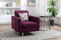 Victoria - Linen Fabric Armchair With Metal Legs, Side Pockets, And Pillow