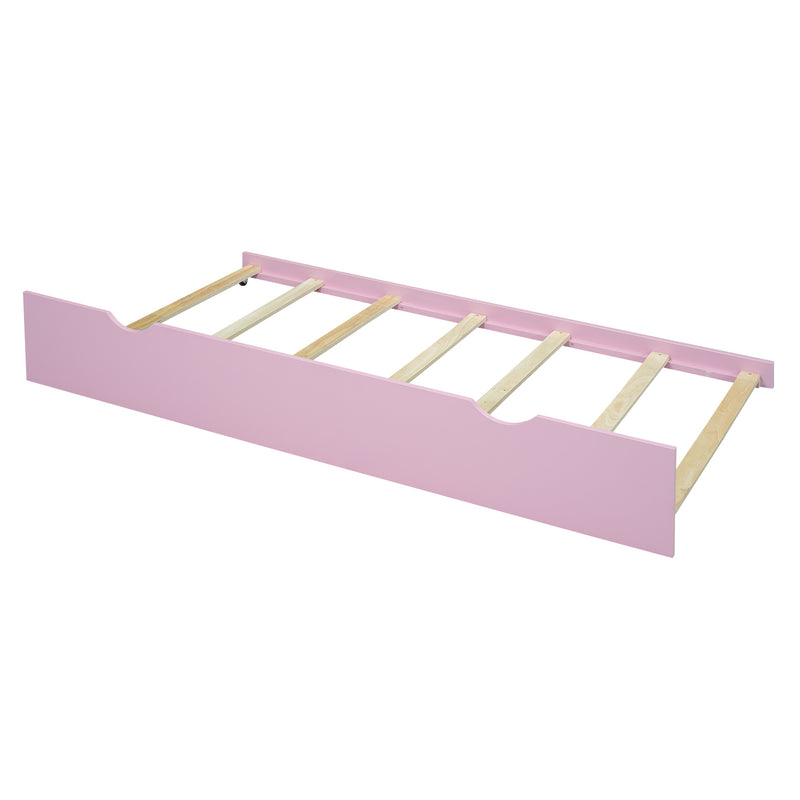 Twin Size Wood House Bed with Fence and Writing Board,Pink