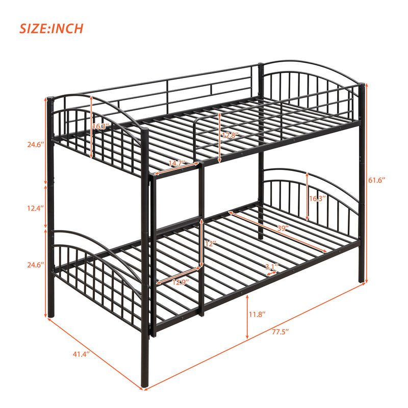 Twin Over Twin Metal Bunk Bed,Divided into Two Beds(Black){OLD SKU:MF280424AAB}