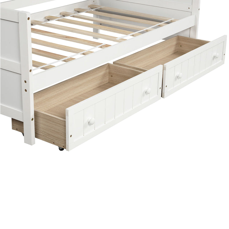 Twin Wooden Daybed With 2 Drawers, Sofa Bed For Bedroom Living Room, No Box Spring Needed - White