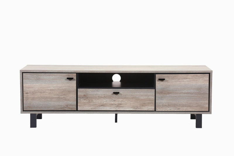 Apollo - 65" Oak Finish TV Stand With Storage, Cable Management And Black Handles - Gray