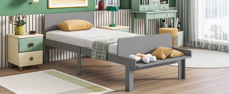 Twin Bed with Footboard Bench,Grey