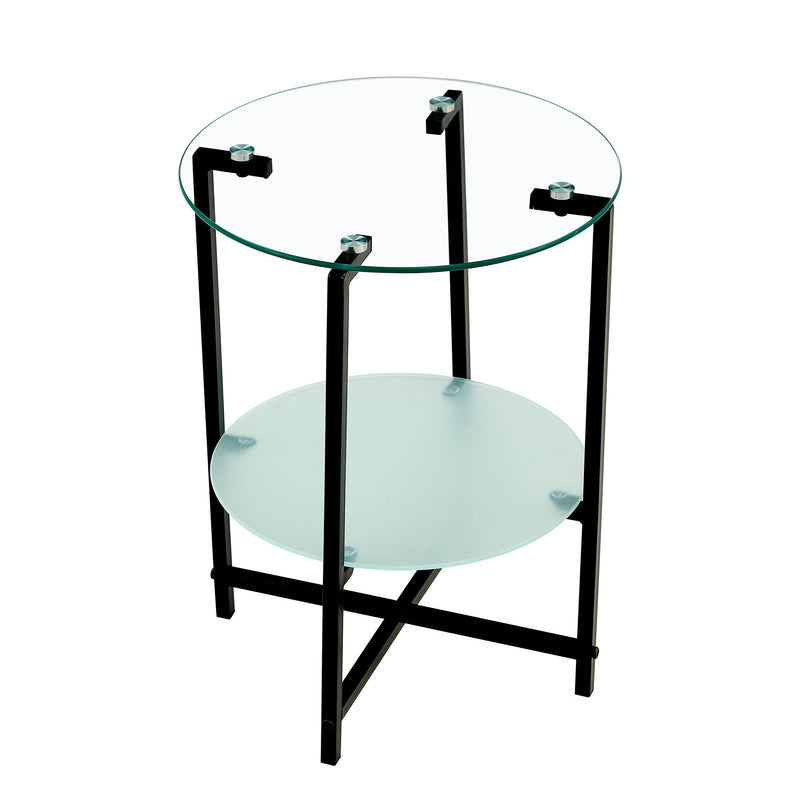 Tempered Glass End Tables (Set of 2), Round Coffee Tables For Living Room - White / Black