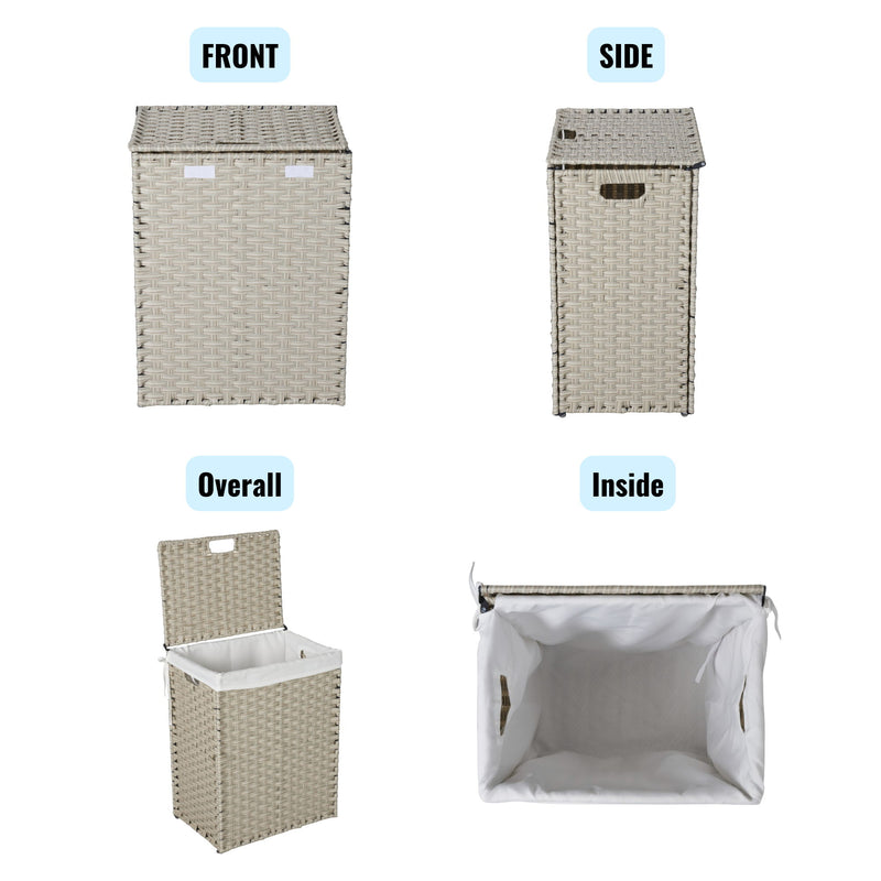 Laundry Hamper With Lid PE Rattan Powder Coating Frame Clothes Hampers With 2 Removable Bags