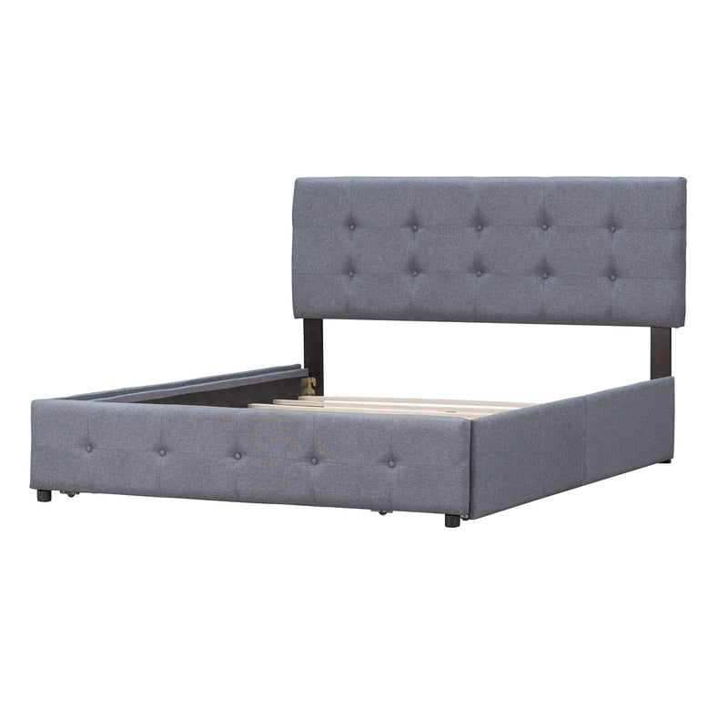 Queen Size Upholstered Platform Bed With Classic Headboard And 4 Drawers, No Box Spring Needed - Dark Gray