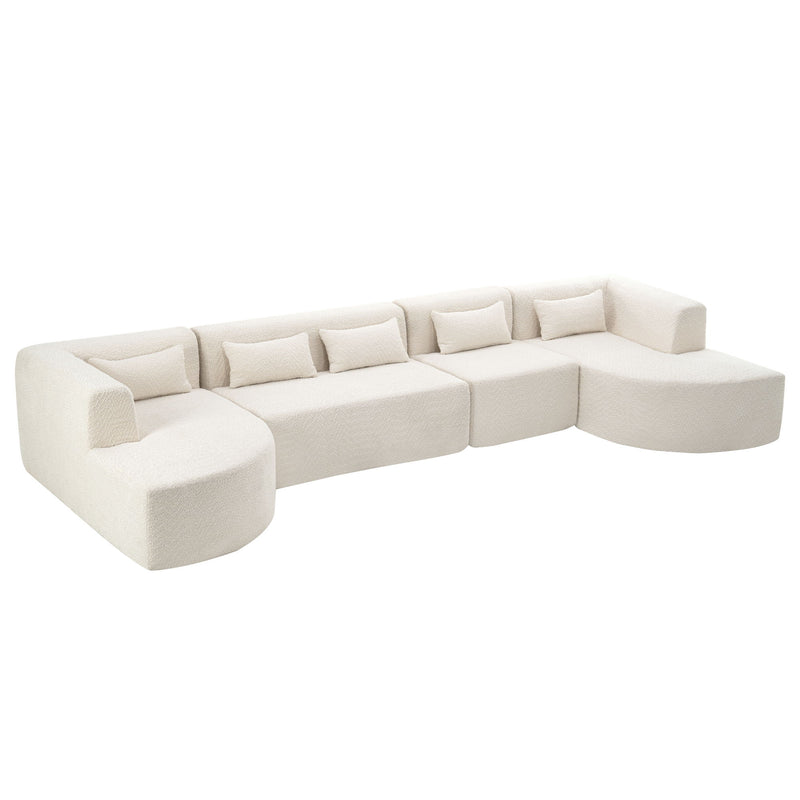 Upholstered Sofa Free Combined Sofa Couch With Two Chaise Lounge And Five Back Pillows For Living Room - Beige