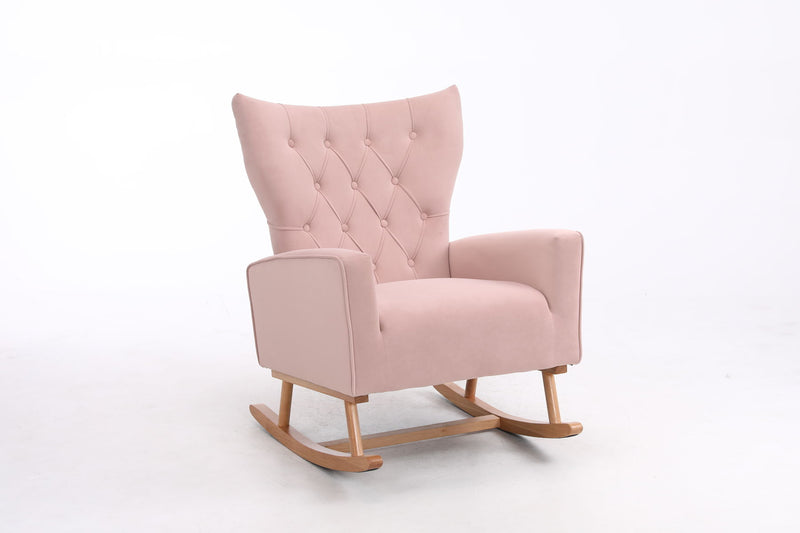 Mid-Century Modern Velvet Upholstered Rocking Chair Padded Seat For Living Room Bedroom