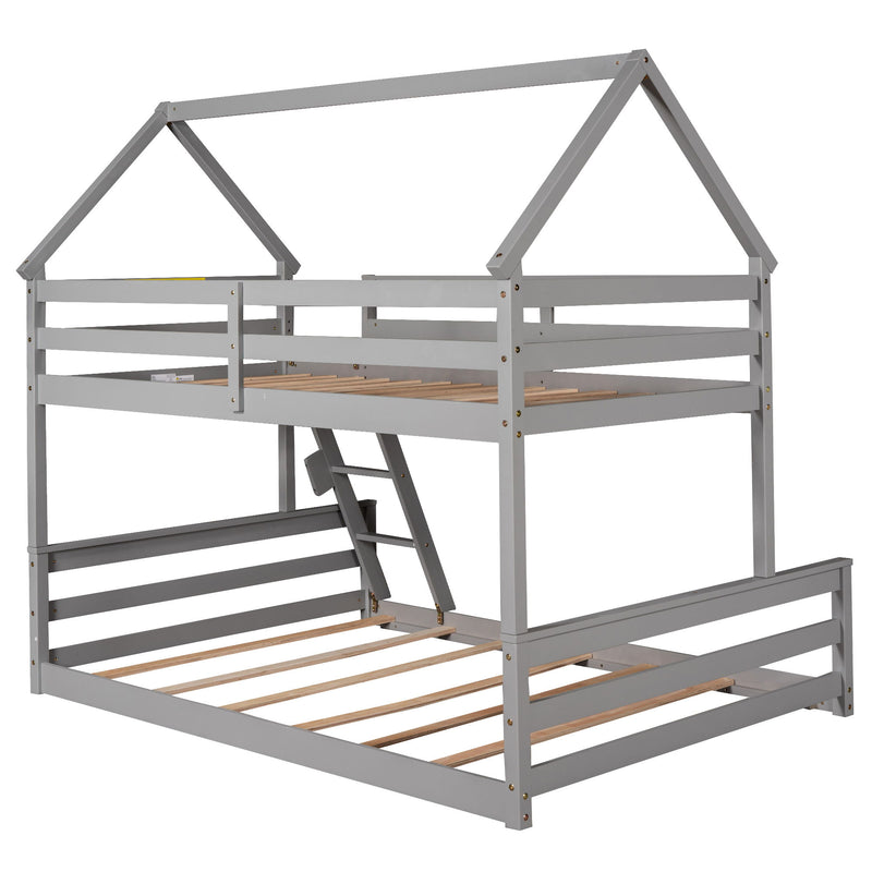 Twin Over Full House Bunk Bed With Built-In Ladder