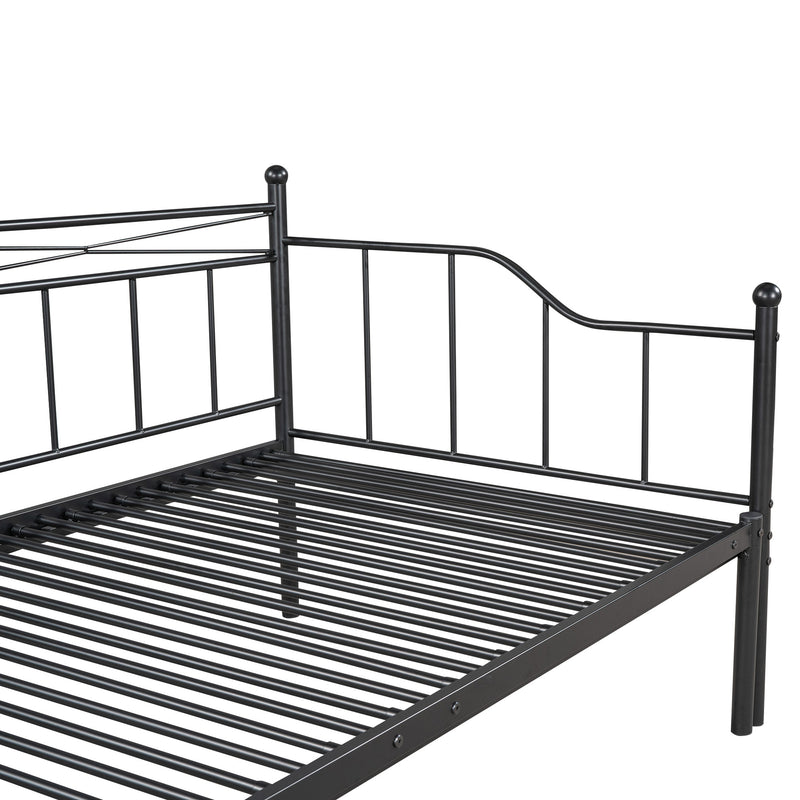 Twin Size Metal Daybed with Trundle, Daybed with Slat No Box required Black